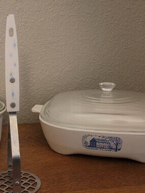 CorningWare French White, Corning Blue Farm House skillet, Atomic Fireburst mash